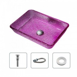 Purple Color Glass Rectangle Bathroom Sink Without/With Faucet