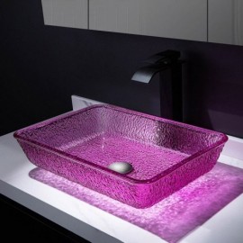 Purple Color Glass Rectangle Bathroom Sink Without/With Faucet