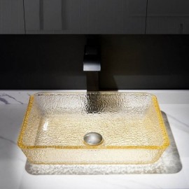 Rectangle Light Yellow Glass Bathroom Sink Without/With Faucet