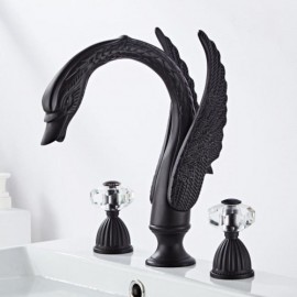 Black Basin Faucet Copper Swan Shape Body For Bathroom