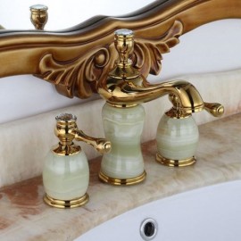 Jade Copper Basin Faucet 3 Holes 2 Handles