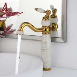 Copper Jade Single Handle Basin Faucet Cold Hot Water