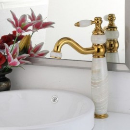 Copper Jade Single Handle Basin Faucet Cold Hot Water