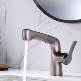 Pull-Out Basin Faucet In Gray Copper Single Handle