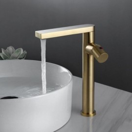 Brushed Gold Copper Basin Faucet Zinc Alloy Handle