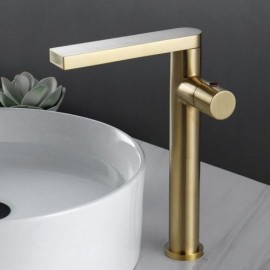 Brushed Gold Copper Basin Faucet Zinc Alloy Handle