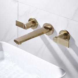 Wall Mounted Copper Double Handle Bathroom Sink Faucet Brushed Gold/Black/Chrome