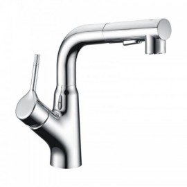 Chrome Copper Sink Faucet With Retractable Spout 1.5M Hose Cold Hot Water