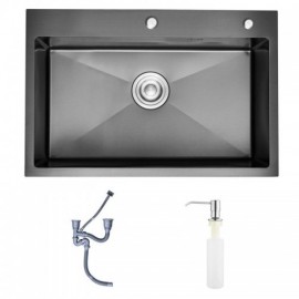 Brushed Black Single Sink In 304 Stainless Steel For Kitchen Without/With Faucet