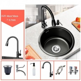 Round Sink In Brushed Black Stainless Steel Without/With Faucet