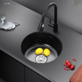 Round Sink In Brushed Black Stainless Steel Without/With Faucet