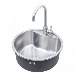 Silver 304 Stainless Steel Round Single Sink Without/With Faucet