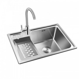 304 Stainless Steel Silver Double Bowl Sink For Balcony Kitchen Without/With Faucet