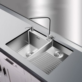 304 Stainless Steel Double Bowl Sink With Washboard Drain Soap Dispenser