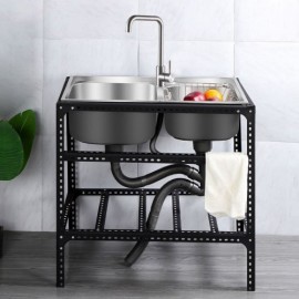 304 Stainless Steel Movable Sink With Rack Drain Soap Dispenser Drain Basket