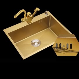 Gold Stainless Steel Sink With Steel Drain Soap Dispenser