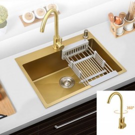 Gold Stainless Steel Sink With Steel Drain Soap Dispenser Optional Faucet