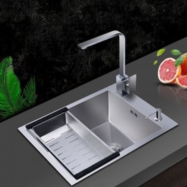 Silver 304 Stainless Steel Single Sink With Drain Soap Dispenser Vegetable Drainer Faucet Optional