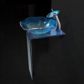 Blue Tempered Glass Sink Set For Bedroom Bathroom Balcony