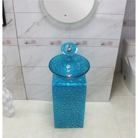 Blue Green Tempered Glass Sink Set For Bedroom Balcony Bathroom