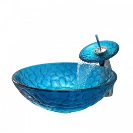 Blue Green Tempered Glass Sink Set For Bedroom Balcony Bathroom