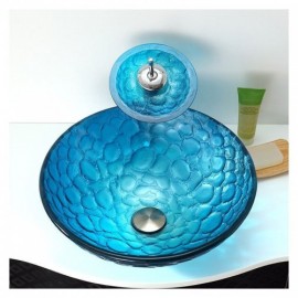 Blue Green Tempered Glass Sink Set For Bedroom Balcony Bathroom