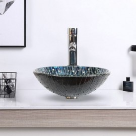 Round Tempered Glass Sink With Faucet For Bathroom