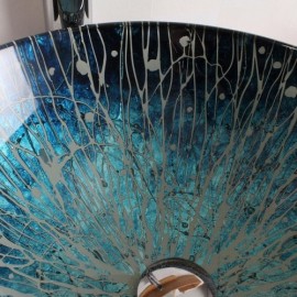 Round Tempered Glass Sink With Faucet For Bathroom