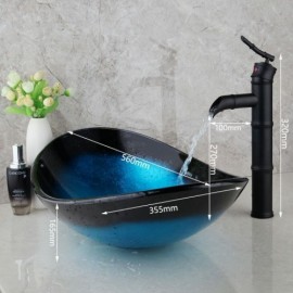 Countertop Washbasin In Tempered Glass With Black Mixer Faucet For Bathroom