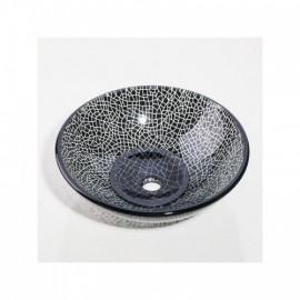 Round Countertop Washbasin Set In Tempered Glass For Bathroom