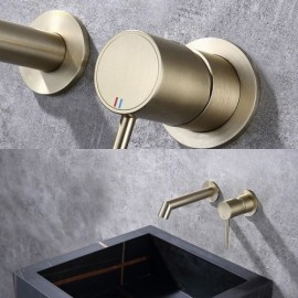 Brushed Gold/Grey Single Handle Wall Mount Lavatory Faucet