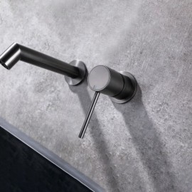 Brushed Gold/Grey Single Handle Wall Mount Lavatory Faucet