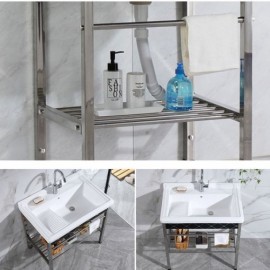 White Mobile Ceramic Basin With Drain Pipe Support In 304 Stainless Steel