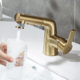 Basin Mixer With Extractable Copper Nozzle For Bathroom