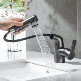 Basin Mixer With Extractable Copper Nozzle For Bathroom