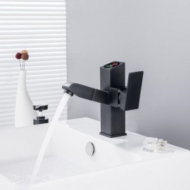 Black Basin Mixer With Led Screen For Bathroom Removable Nozzle