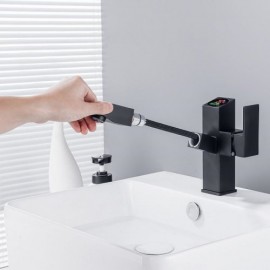 Black Basin Mixer With Led Screen For Bathroom Removable Nozzle