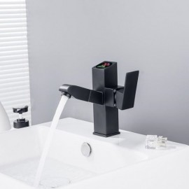 Black Basin Mixer With Led Screen For Bathroom Removable Nozzle