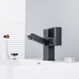 Black Basin Mixer With Led Screen For Bathroom Removable Nozzle