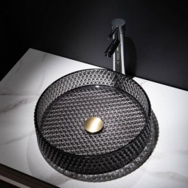 Classic Black Round Glass Sink For Bathroom Faucet Optional