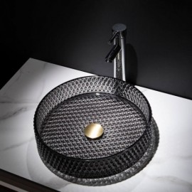 Classic Black Round Glass Sink For Bathroom Faucet Optional