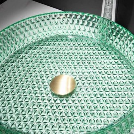 Round Glass Sink With Brass Drainer For Bathroom Toilet