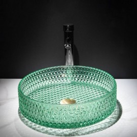 Round Glass Sink With Brass Drainer For Bathroom Toilet