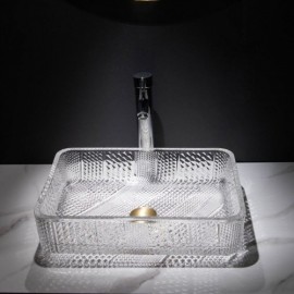 Square Countertop Sink In Transparent Glass For Bathroom