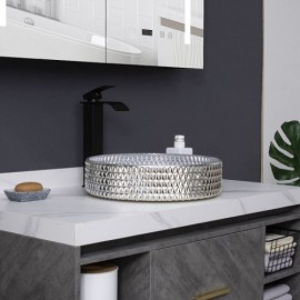 Round Countertop Basin In Silver-Plated Glass For Toilets