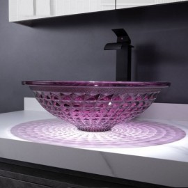 Purple Countertop Washbasin In Round Glass Optional Faucet