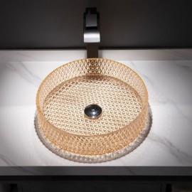 D40Cm Round Glass Sink For Bathroom Faucet Optional