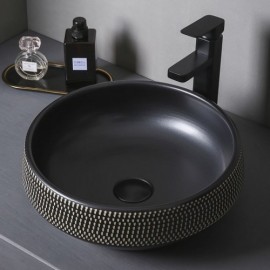 Matte Black Ceramic Countertop Basin With White Dots For Bathroom