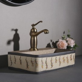 Small Size Retro Frosted Ceramic Square Countertop Sink For Bathroom