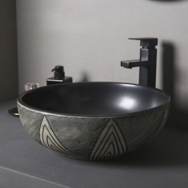 Black Geometric Ceramic Countertop Basin Small Size For Bathroom